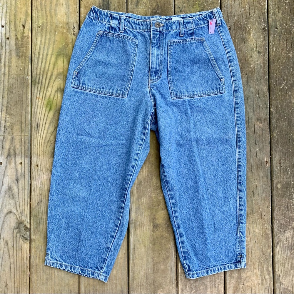 Vintage 80s Blue 100% Cotton Denim High Waisted Straight Leg Cropped Capri Pants